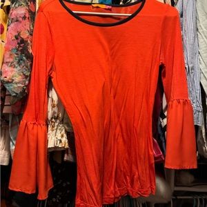 Red and navy bell sleeve blouse
